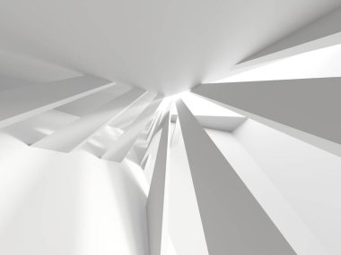 Minimalist oda alanı. Beyaz, temiz, içi boş bir mimari. 3d oluşturma