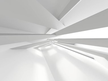 Minimalist oda alanı. Beyaz, temiz, içi boş bir mimari. 3d oluşturma