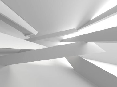 Beyaz, zarif, boş bir alan. Beyaz duvar odası arka planı. Soyut iç mekan. 3d oluşturma