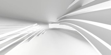 Beyaz, zarif, boş bir alan. Beyaz duvar odası arka planı. Soyut iç mekan. 3d oluşturma