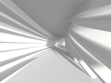 Minimalist oda alanı. Beyaz, temiz, içi boş bir mimari. 3d oluşturma