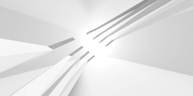 Minimalist oda alanı. Beyaz, temiz, içi boş bir mimari. 3d oluşturma