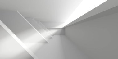 İçerideki soyut ışık koridoru. Gelecekçi mimari geçmişi. 3d oluşturma