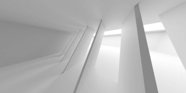 Beyaz fütüristik boş oda iç mekanı. Mimari tasarım. 3d oluşturma