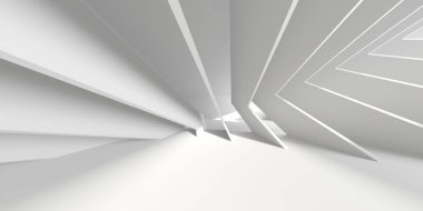 Işıklı soyut beyaz oda. Basit bir tasarım. Mimarinin iç mimarisi. 3d oluşturma