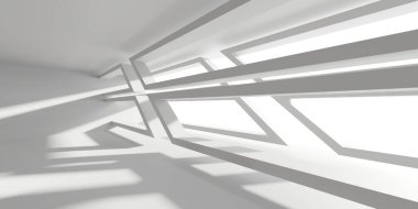 Beyaz fütüristik boş oda iç mekanı. Mimari tasarım. 3d oluşturma