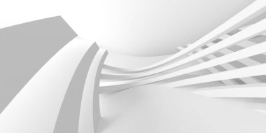 Işıklı soyut beyaz oda. Basit bir tasarım. Mimarinin iç mimarisi. 3d oluşturma