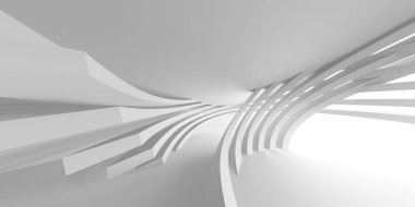 Işıklı soyut beyaz oda. Basit bir tasarım. Mimarinin iç mimarisi. 3d oluşturma