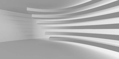Beyaz fütüristik boş oda iç mekanı. Mimari tasarım. 3d oluşturma