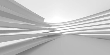 Gelecekçi beyaz iç tasarım. Boş oda modern mimarisi. 3d oluşturma