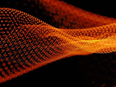 Parçacıklar bokeh ile dalgalanır. Dijital konsept. Renkli soyut. 3d oluşturma