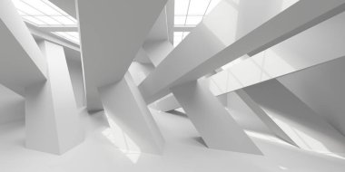 İçerideki soyut ışık koridoru. Gelecekçi mimari geçmişi. 3d oluşturma