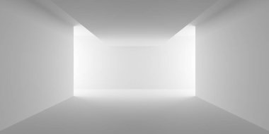 İçerideki soyut ışık koridoru. Gelecekçi mimari geçmişi. 3d oluşturma