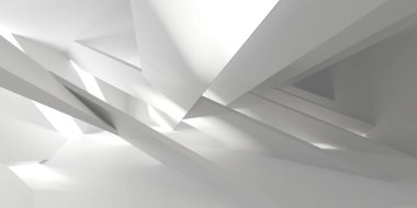 Minimalist oda alanı. Beyaz, temiz, içi boş bir mimari. 3d oluşturma