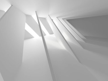 Minimalist oda alanı. Beyaz, temiz, içi boş bir mimari. 3d oluşturma