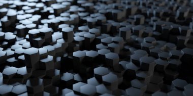 Karanlık, soyut teknoloji, altıgen arka plan. Geometrik duvar kağıdı. 3d oluşturma