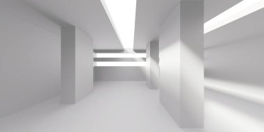 İçerideki soyut ışık koridoru. Gelecekçi mimari geçmişi. 3d oluşturma