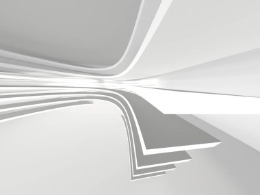 Minimalist oda alanı. Beyaz, temiz, içi boş bir mimari. 3d oluşturma