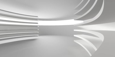 İçerideki soyut ışık koridoru. Gelecekçi mimari geçmişi. 3d oluşturma