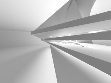 Minimalist oda alanı. Beyaz, temiz, içi boş bir mimari. 3d oluşturma