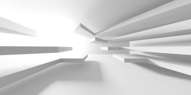 Beyaz, zarif, boş bir alan. Beyaz duvar odası arka planı. Soyut iç mekan. 3d oluşturma