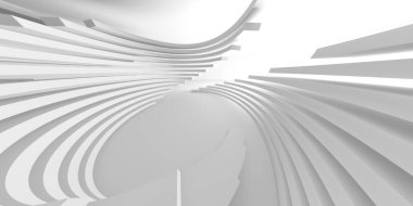 Minimalist oda alanı. Beyaz, temiz, içi boş bir mimari. 3d oluşturma