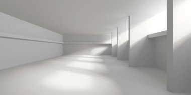 İçerideki soyut ışık koridoru. Gelecekçi mimari geçmişi. 3d oluşturma