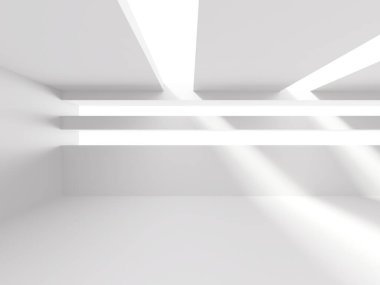 Beyaz fütüristik boş oda iç mekanı. Mimari tasarım. 3d oluşturma