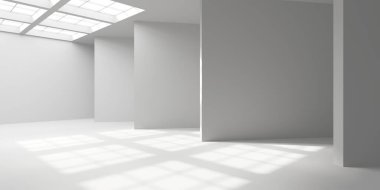 Beyaz fütüristik boş oda iç mekanı. Mimari tasarım. 3d oluşturma