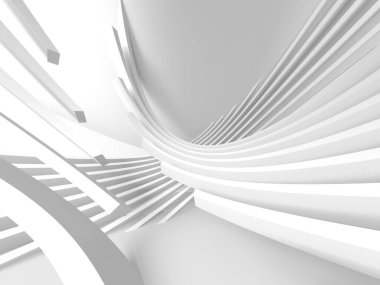Beyaz modern uzay mimari arka planı. Fütürist tasarım. Mimari iç mimari. 3d oluşturma