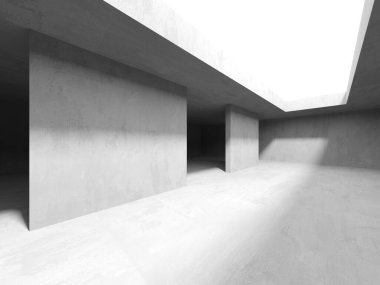 Beton duvarlı pis bir oda. Eski taş döşeme. 3d oluşturma