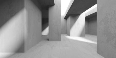 Soyut iç yapısı olan beton bir oda. Açık alan. Sanayi arka plan şablonu. 3d oluşturma