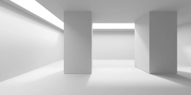 İçerideki soyut ışık koridoru. Gelecekçi mimari geçmişi. 3d oluşturma