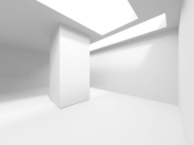 Beyaz, zarif, boş bir alan. Beyaz duvar odası arka planı. Soyut iç mekan. 3d oluşturma