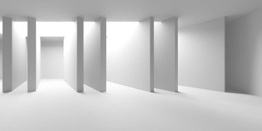 İçerideki soyut ışık koridoru. Gelecekçi mimari geçmişi. 3d oluşturma