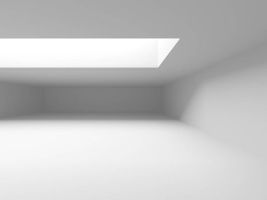 Beyaz, zarif, boş bir alan. Beyaz duvar odası arka planı. Soyut iç mekan. 3d oluşturma
