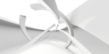 Beyaz, zarif, boş bir alan. Beyaz duvar odası arka planı. Soyut iç mekan. 3d oluşturma