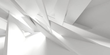 Minimalist oda alanı. Beyaz, temiz, içi boş bir mimari. 3d oluşturma