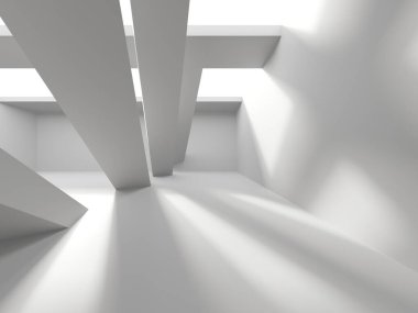 İçerideki soyut ışık koridoru. Gelecekçi mimari geçmişi. 3d oluşturma