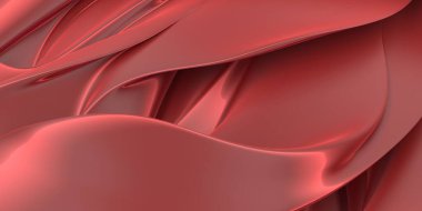 Kırmızı saten arka plan. Kıvrımlı kırmızı kumaş. 3d oluşturma