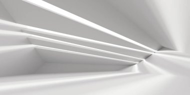 Minimalist oda alanı. Beyaz, temiz, içi boş bir mimari. 3d oluşturma