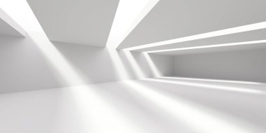İçerideki soyut ışık koridoru. Gelecekçi mimari geçmişi. 3d oluşturma