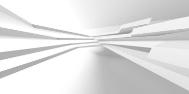 Beyaz, zarif, boş bir alan. Beyaz duvar odası arka planı. Soyut iç mekan. 3d oluşturma