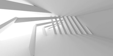 Beyaz modern uzay mimari arka planı. Fütürist tasarım. Mimari iç mimari. 3d oluşturma