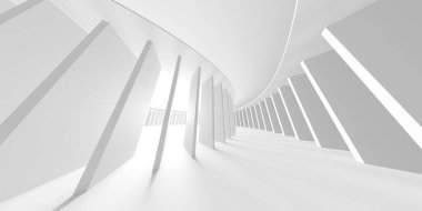Işıklı soyut beyaz oda. Basit bir tasarım. Mimarinin iç mimarisi. 3d oluşturma