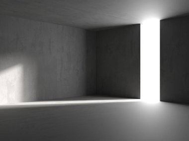 Soyut boş beton döşeme. Minimalist karanlık oda tasarım şablonu. 3d oluşturma