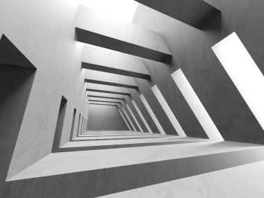 Soyut iç yapısı olan beton bir oda. Açık alan. Sanayi arka plan şablonu. 3d oluşturma