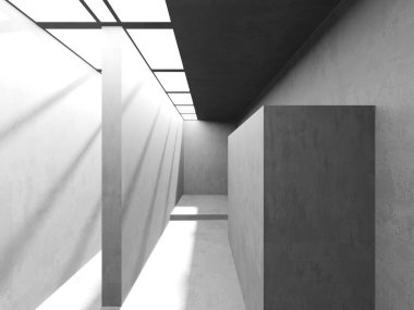 Soyut boş beton döşeme. Minimalist karanlık oda tasarım şablonu. 3d oluşturma