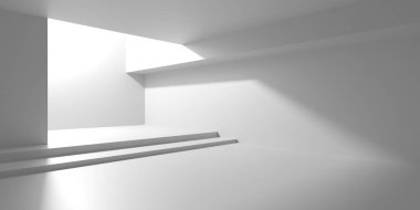 İçerideki soyut ışık koridoru. Gelecekçi mimari geçmişi. 3d oluşturma