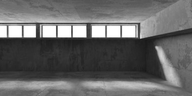 Soyut iç yapısı olan beton bir oda. Açık alan. Sanayi arka plan şablonu. 3d oluşturma